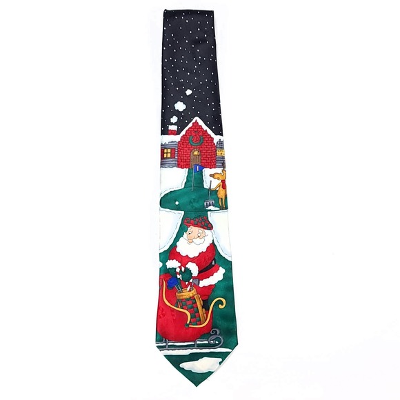 Specialties Hallmark Other - Specialties Hallmark Mens Christmas Golf Santa Sleigh Holiday‎ Tie Green Red